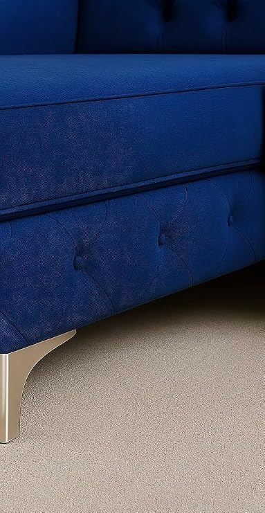 Sofaya Bella U Shaped Chesterfield Sofa Full Back Sectional Chaise Sofa with Deep Button Tufting – Upholstered Fabric Couch with Cushions - 6-Seater Sofa for Living Rooms (Blue, Fabric Sample)