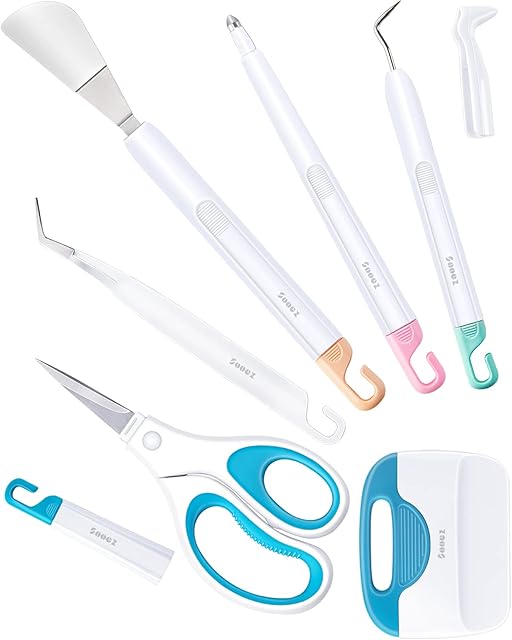 Sooez Weeding Tools for Vinyl, 6PCS Basic Tools Set for Cricut, Precision Craft Vinyl Tool Kit, Scoring Stylus/Weeder/Scraper/Spatula/Tweezers/Scissors for Vinyl, Paper & Iron-on Projects, Colored