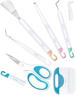 Sooez Weeding Tools for Vinyl, 6PCS Basic Tools Set for Cricut, Precision Craft Vinyl Tool Kit, Weeder/Scraper/Spatula/Scoring Stylus/Tweezers/Scissors for Vinyl, Paper & Iron-on Projects, Colored