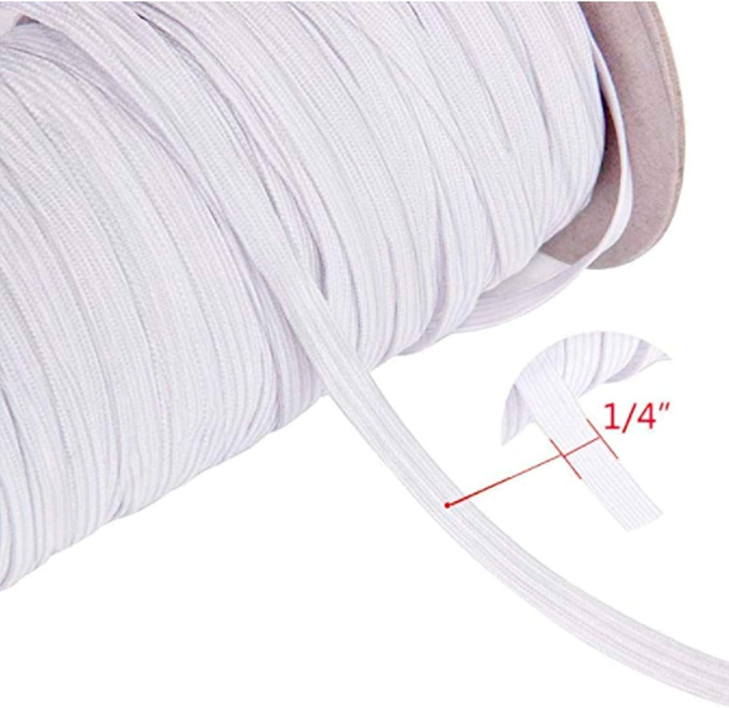 Elastic Band(White, 197-Yards Length, 1/4" Width), Elastic Rope/Elastic Cord Heavy Stretch High Elasticity Knit Elastic Band for Sewing Crafts DIY, Bedspread, Cuff