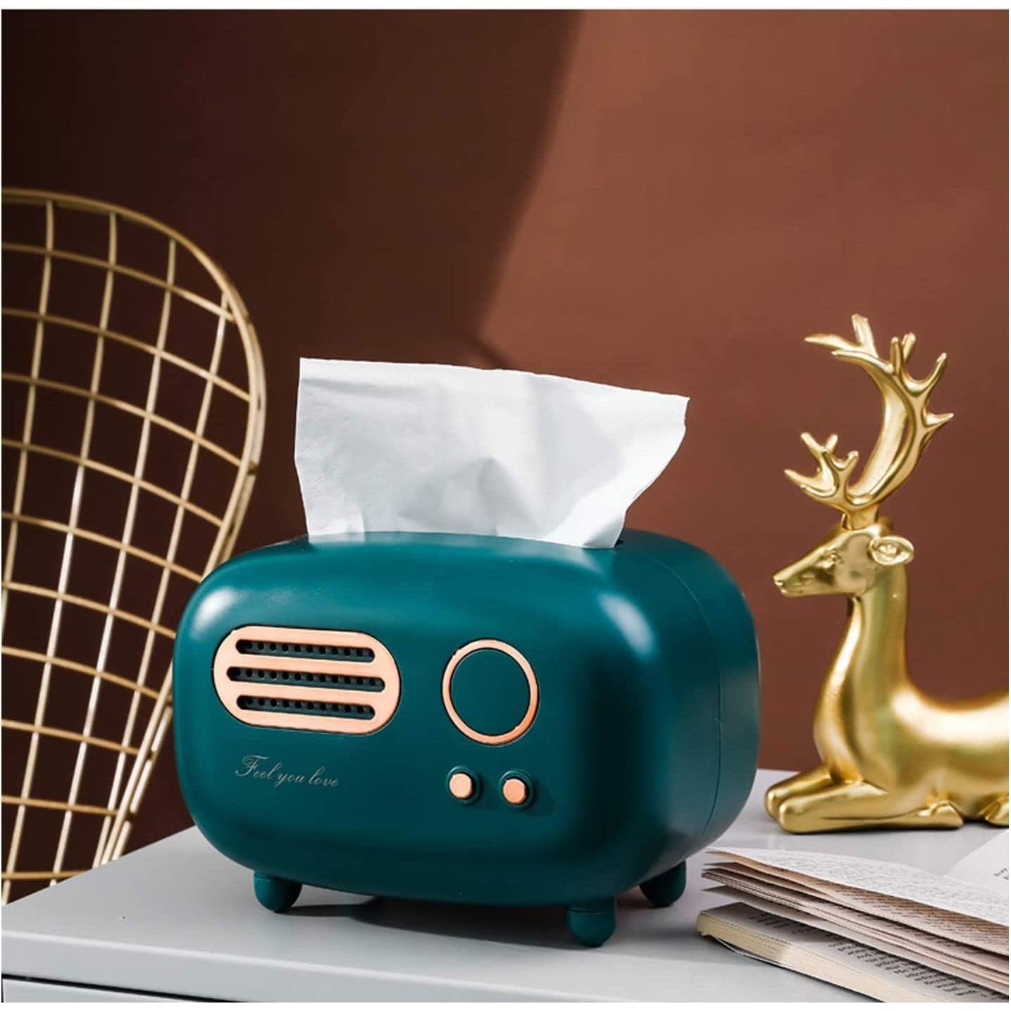 Rabbonix Vintage Retro Tissue Box Holder for Home Kitchen Dining Table & Paper, Living Room, Bedroom & Desktop Tissue Storage Organizer | Dark Green | Pack of 01 2