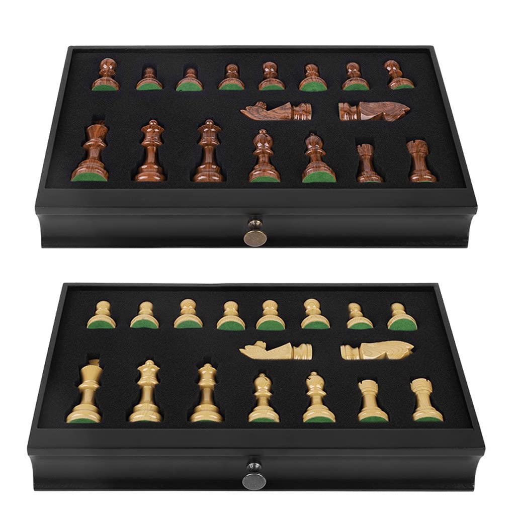 ZAW Schach Rosenholzschach 15Imch Magnetische Schublade Aufbewahrungsbox Tragbare Schachfiguren Erwachsene Schachbrett Spiel Sets Geschenk 2 Extra Queens Chess (Color : A+Chess Board)