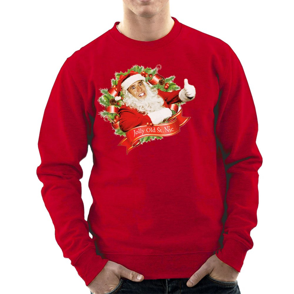 Cloud City 7 Men's Red Nicolas Cage Christmas Jolly Old Saint Nic Sweatshirt