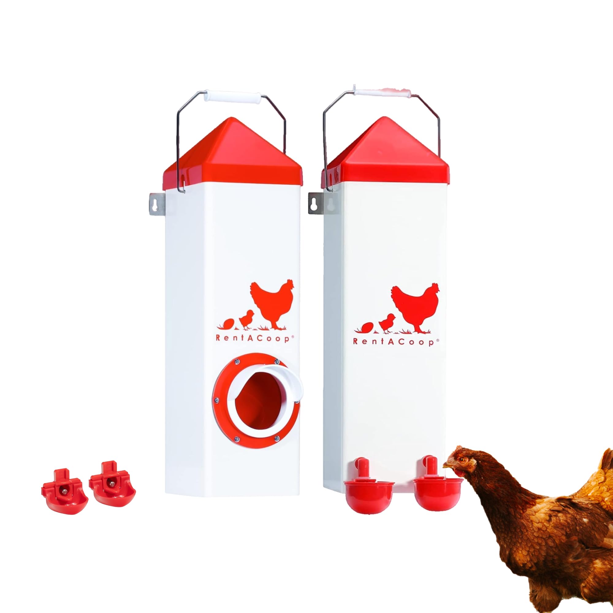 RentACoop High Rise Chicken Waterer and Feeder Set