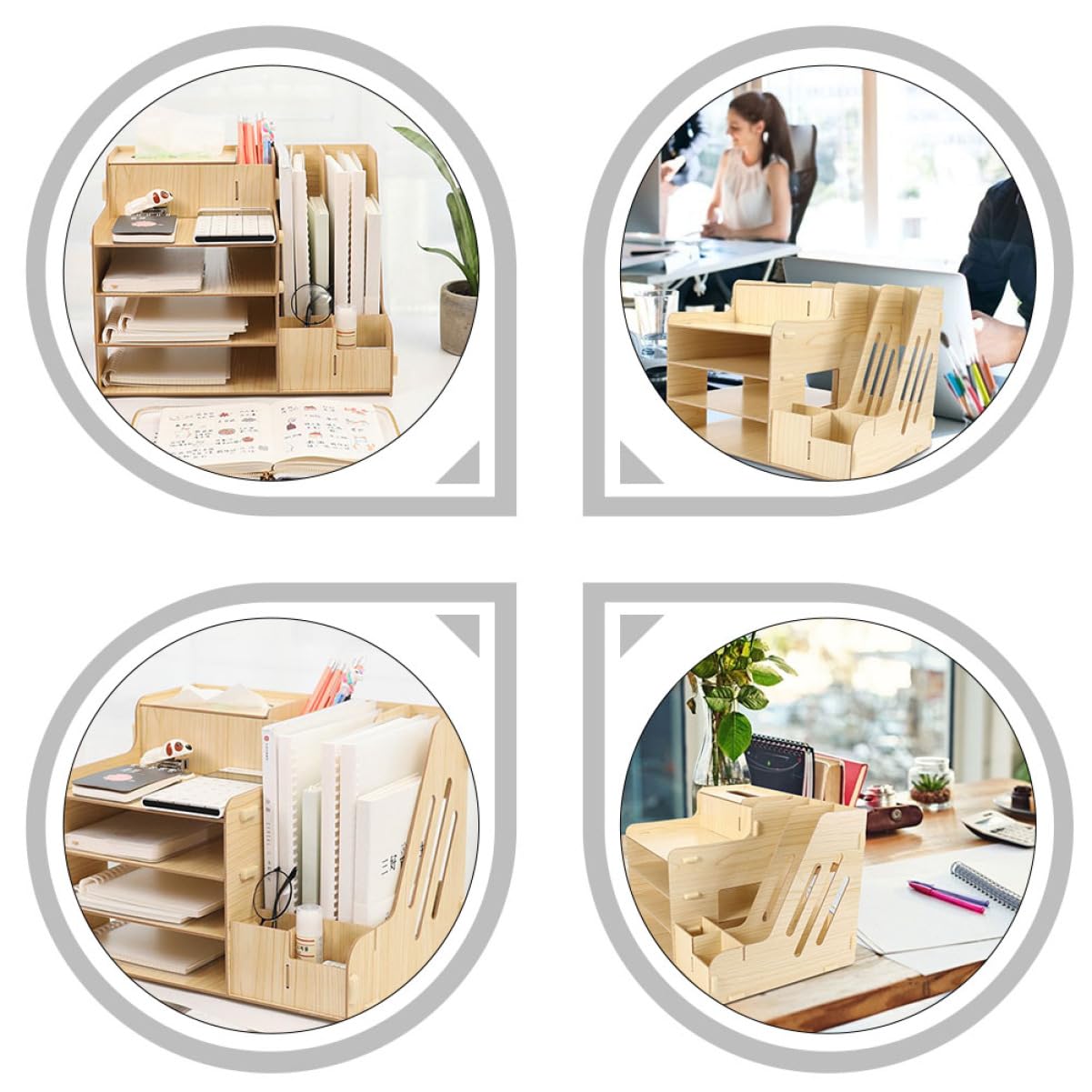 UKCOCO Organizador de Escritorio de Madera Gran Capacidad y Diseño de Múltiples Compartimentos, Soporte Estable para Documentos y Artículos de Oficina