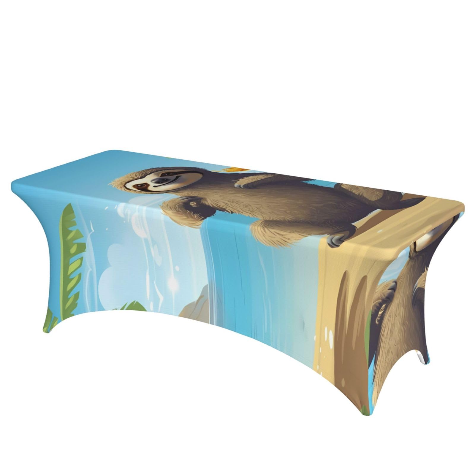 DWVTSLH 6FT Spandex Table Covers for Rectangle Tables, Wrinkle Resistant Stretch Tablecloths, Ultimate Fitted Sloth on Beach Table Cloth for Party, Wedding, Banquet