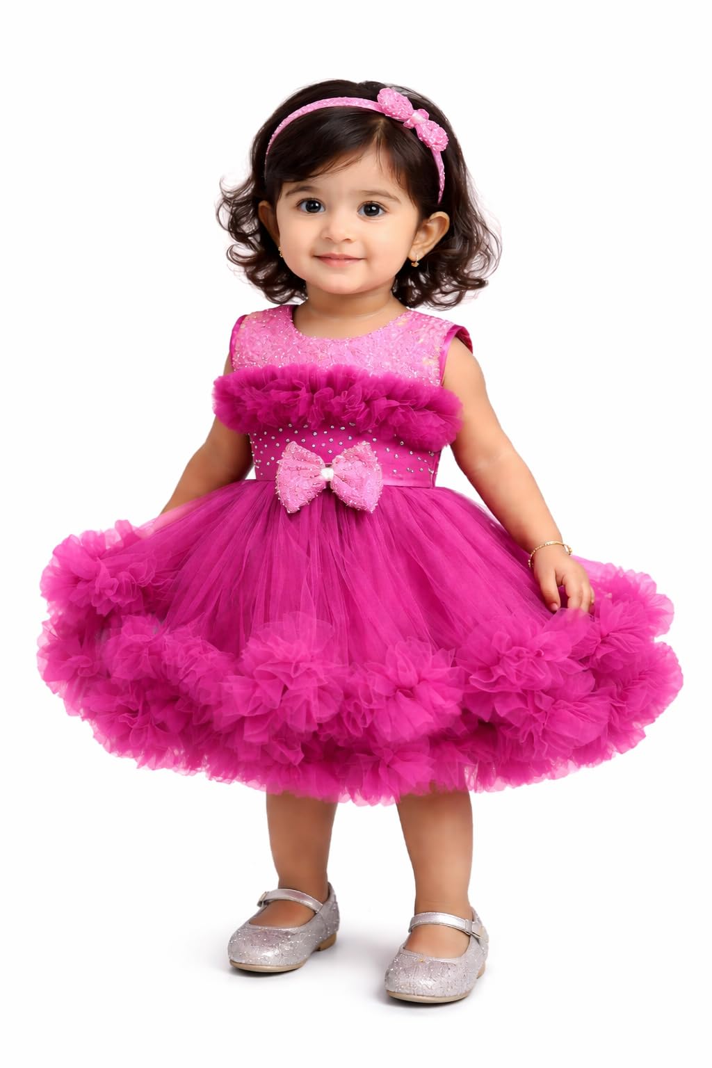 Baby Girls Onion Pink Net Dress 1-2 Years, Onion, Net, Floral, Princess, Sequins, Round Neck-picture-46