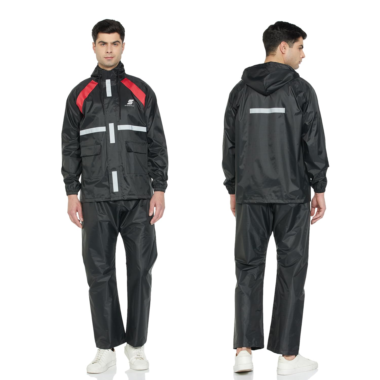 Polyester Water Resistant Rain Coat with Pant (Black, Medium)-image-33