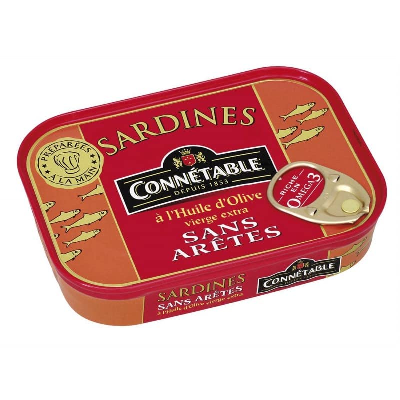 Connétable - Sardina en aceite de oliva virgen extra sin bordes 115G - Pack de 4