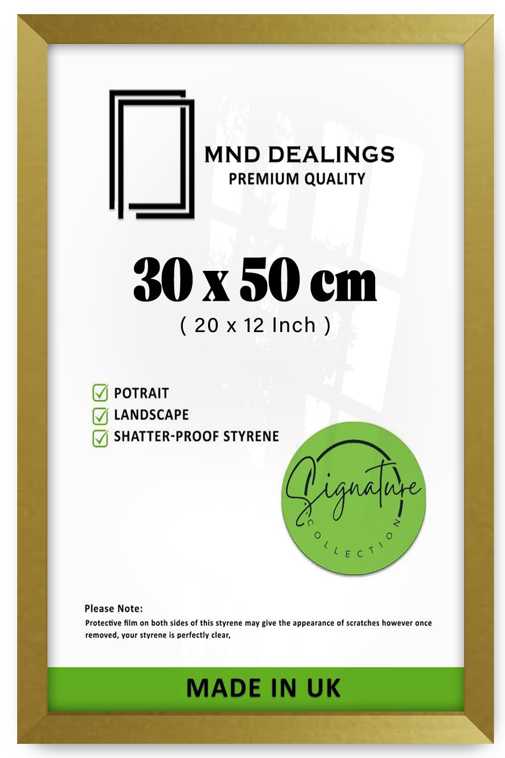 MND Dealings | Flat Profile 20" x 12" Frame Perfect for Wall Gallery, 12" x 20" Poster Picture S (30 x 50 CM) [ Gold ]