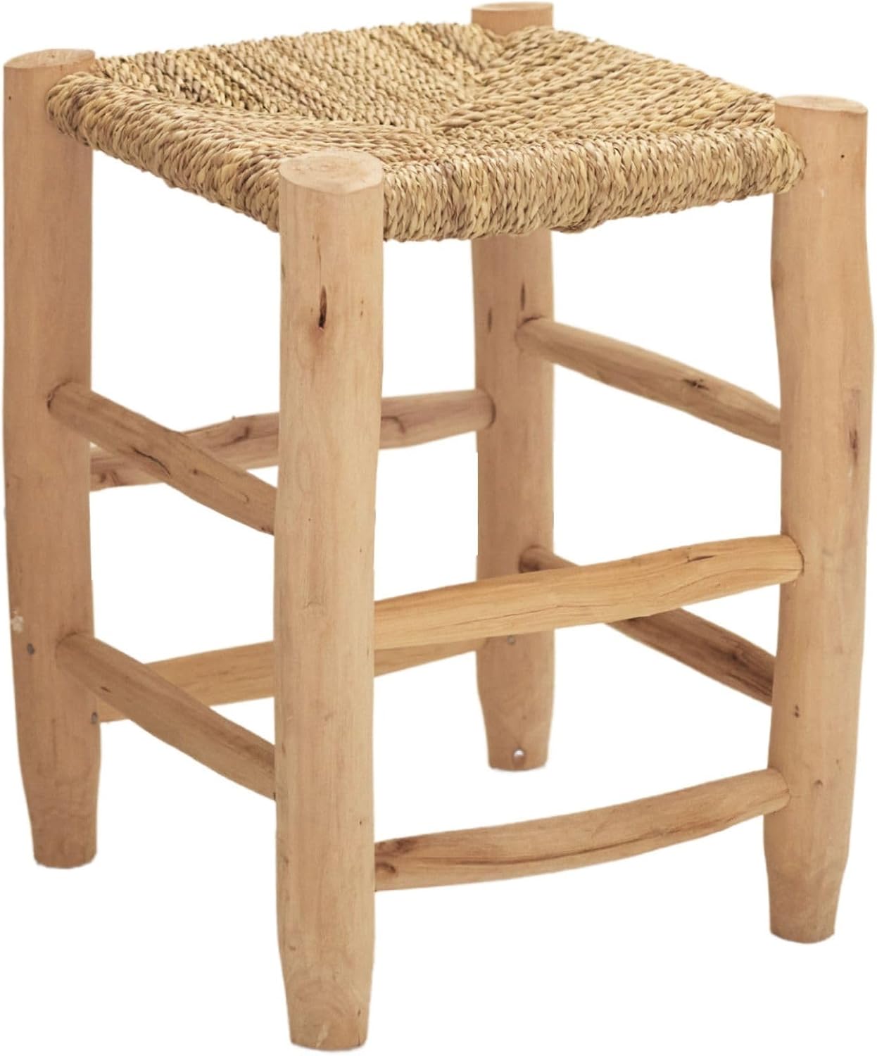 Home Maison Stool Natural 40 cm Laurel Wood and Palm Fibre 40 x 30 x 30 cm