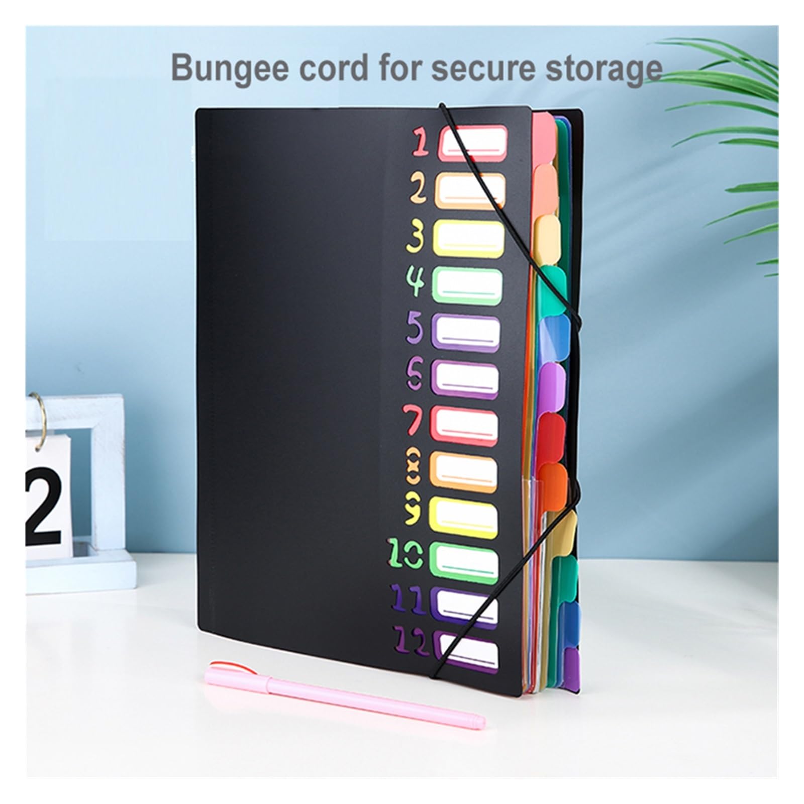 Organizer per documenti con elastico Cartella portadocumenti A4 con cordino Arcobaleno | Indice di classificazione di identificazione con 12 divisori Documento di archiviazione del prodotto( )