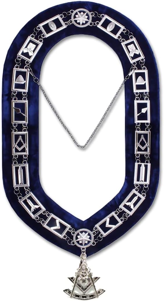 Masonic Regalia Past Master Blue Lodge Officer Apron Handmade and chain collar with Jewel Silver