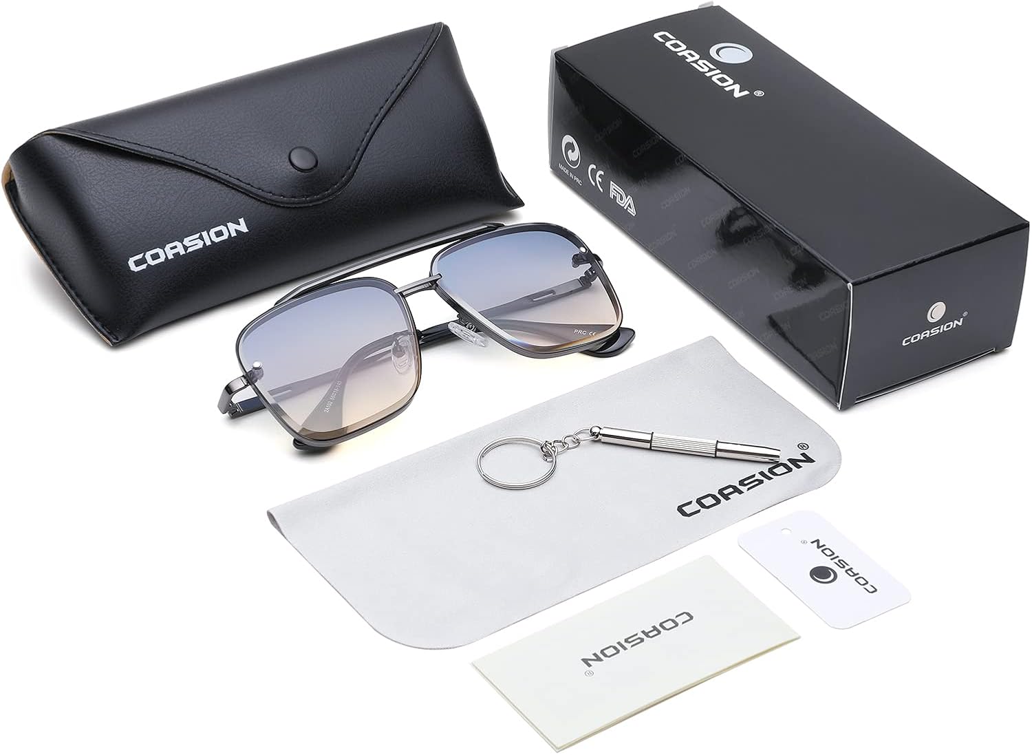 COASION Mens Sunglasses Costume Eyewear Retro Square Aviator Sun Glasses Frames for Women A2 Gunmetal/Gradient Blue Square Aviator - 58 Millimeters image 4 of 5 B08QMJ6S22