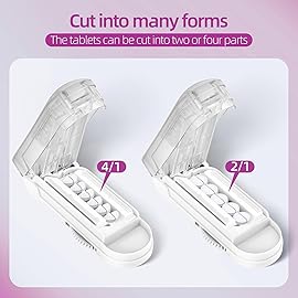 DUBSTAR Pill Cutter Splitter for Small and Tiny Pills, Multiple Cutters for Small or Large Pills, Adjustable Pill Splitter with Centering Device and Blade Guard for Multi Tablets (White)