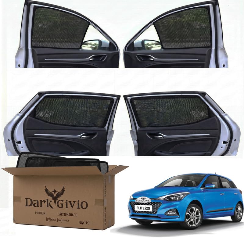 Image of Car Window Sun Shade Protector for I 20 Elite (T 2) (2018) | Exact Fit Non-Magnetic Half Cut Sunshade (Set of 4 /6) | UV Blocker Side Window Car Curtains & Interior Accessory
