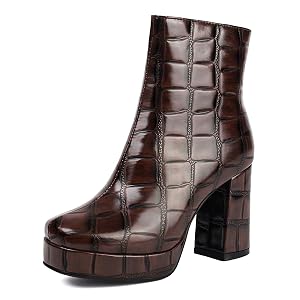 Womens Fashion Chunky High Heel Ankle Boots Zipper Round Toe Platform Winter Fall Dressy Short Bootie