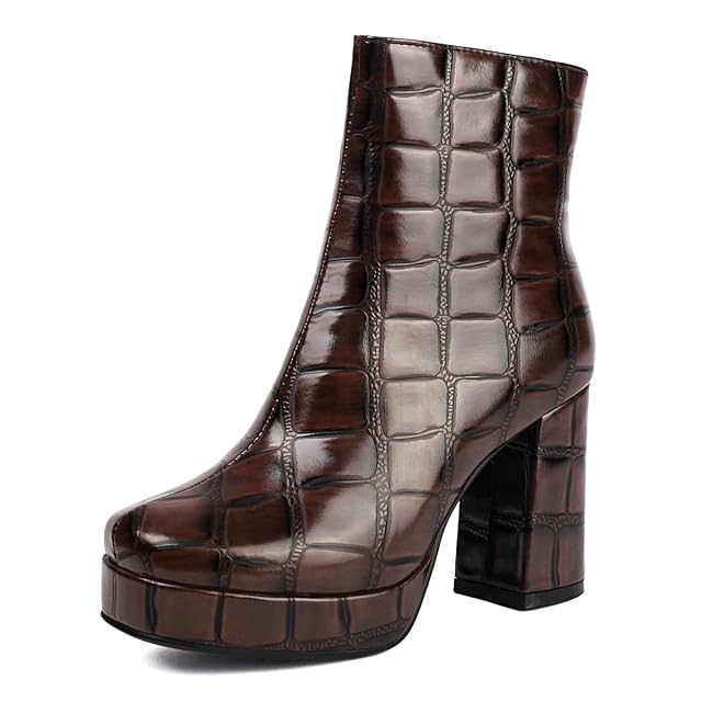 Womens Fashion Chunky High Heel Ankle Boots Zipper Round Toe Platform Winter Fall Dressy Short Bootie