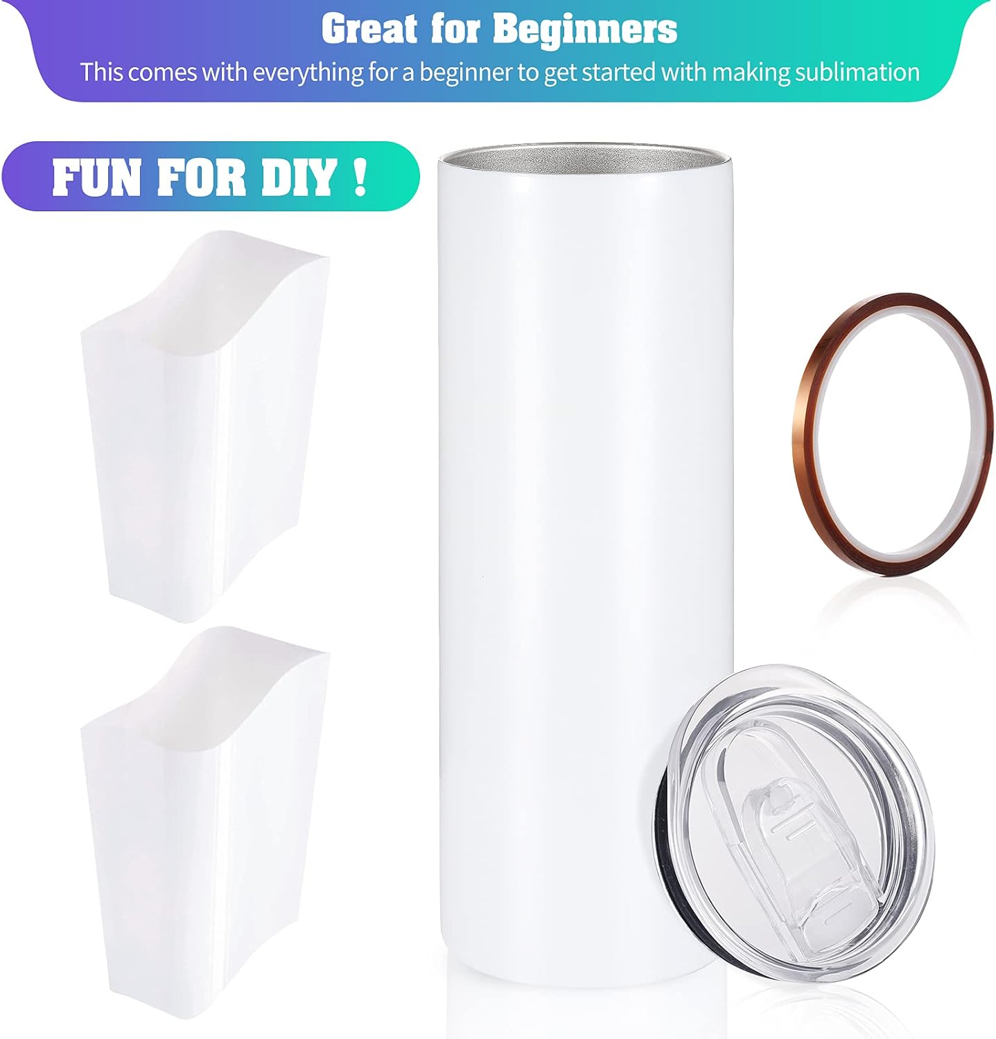 stonechic Sublimation White Straight Skinny Tumbler 20oz for Heat Transfer,Sublimation Blanks, Double Wall Insulated Tumbler with Heat Resistant Tape & Shrink Wrap Sleeve | Vinyl DIY Gifts - 6 Pack