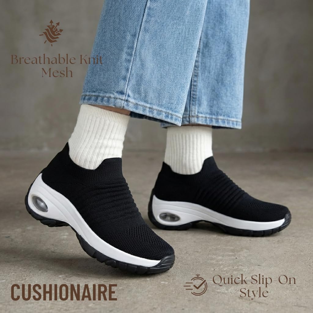 CUSHIONAIRE Breeze Easy Slip On Womens Sneakers - Casual Everyday Walking Shoes for Women with Breathable Mesh and Comfort