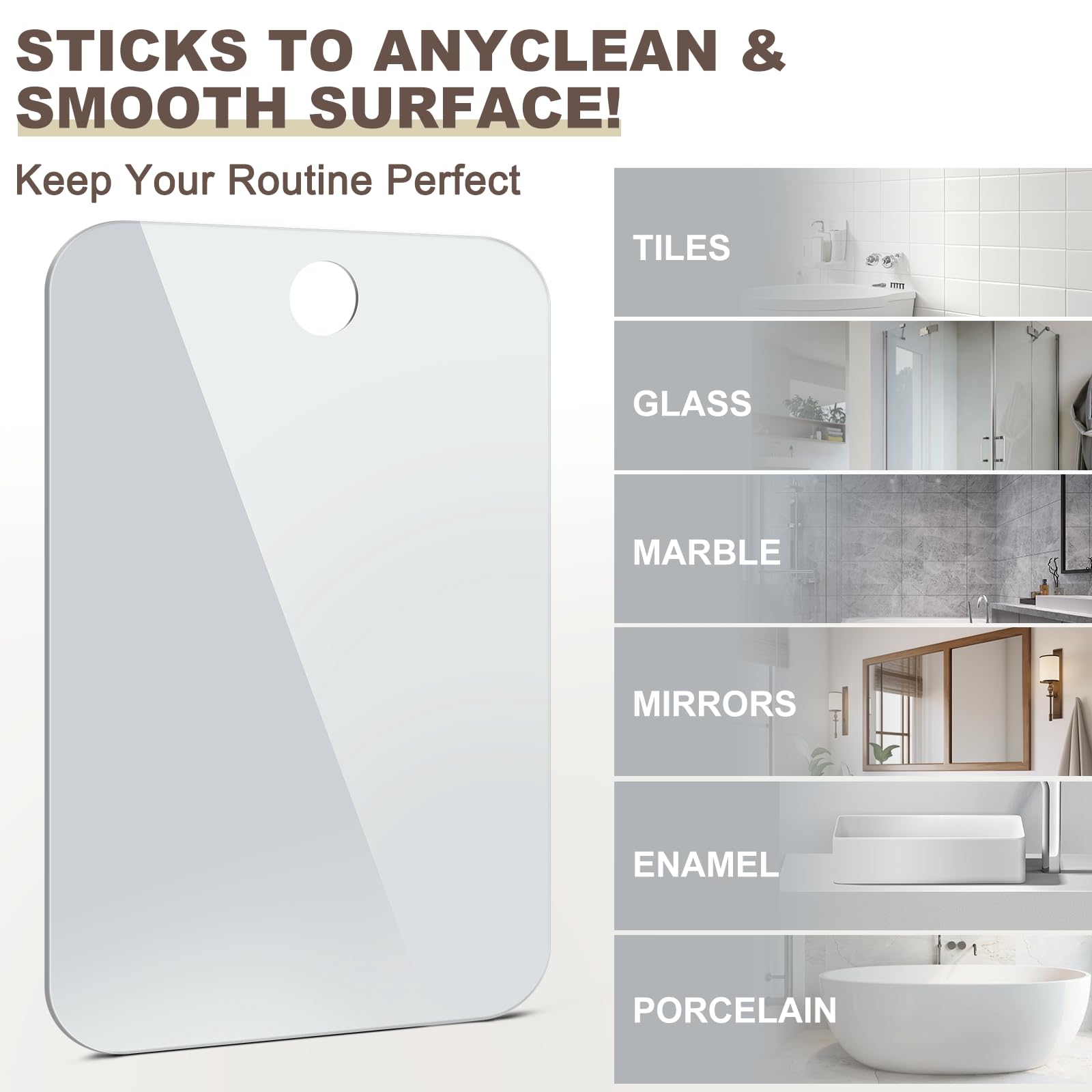 Shower Mirror Fogless for Shaving Anti-Fog Frameless Wall Hanging Makeup,10.31" L x 7.87" W,Gainsboro — view 3