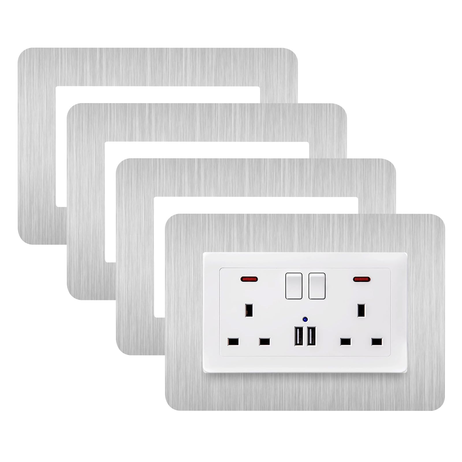 JJWNMLL 4Pcs Double Light Switch Cover Plates-14.6 * 8.6cm(5.75 * 3.38 inch),Silver Light Switch Surround,Surround Double Light Switch Cover,Switch Sticker Cover,WallFor Home Wall Switch Decoration