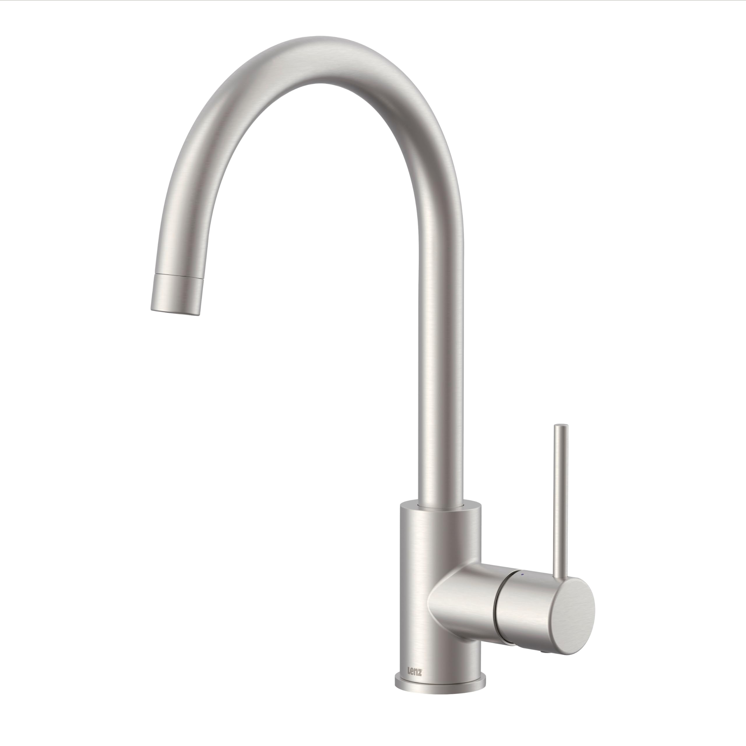 Lenz Lio 42030011 - Grifo de cocina (acero inoxidable, con función de ahorro de agua de 2 niveles, caño alto y giratorio 360°, superficie antihuellas, altura de 36 cm)