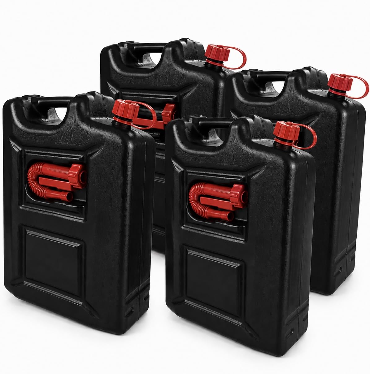 4x Benzinkanister 20L SCHWARZ Kunststoff Dieselkanister Reservekanister Kraftstoffkanister 20 Liter Kanister, Wasserkanister für Benzin Diesel Wasser AdBlue, 20-Liter-Kanister Ausgießer Petrol Can, A