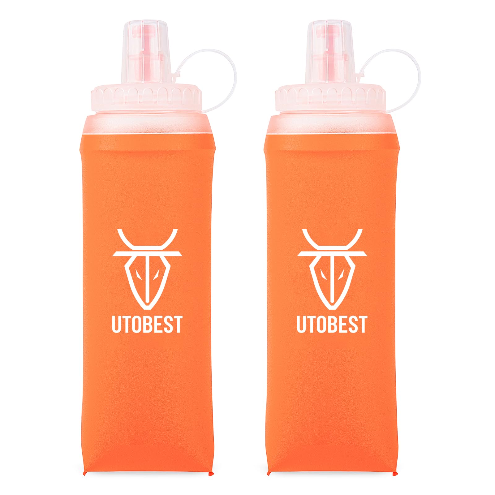UTOBEST Soft Flask Collapsible Running Water Bottle, Flexible TPU Folding Bottles for Hydration Pack for Hiking Cycling (Orange-500ml*2)
