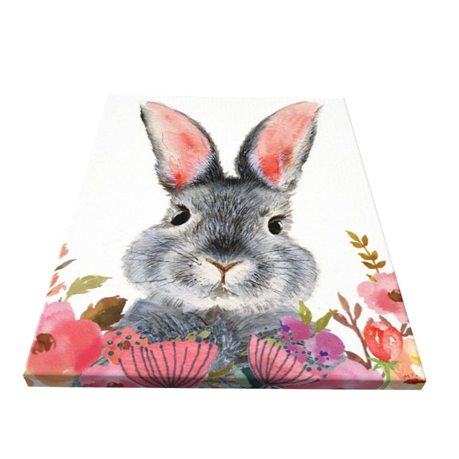 北欧 * ファブリックパネル お花とウサギ