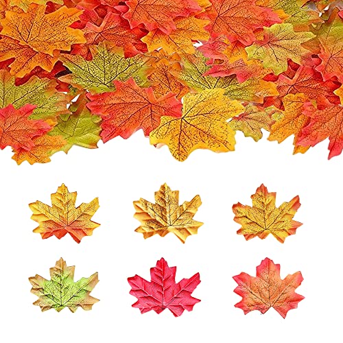 Tucireat Autunno Foglie 300 Pezzi Foglie Autunnali Decorative Foglia di Acero Artificiale 6 Colori Misti per Decorazione Foglie Autunnali Finte Artificiali per Matrimoni Feste artistiche Fai da Te