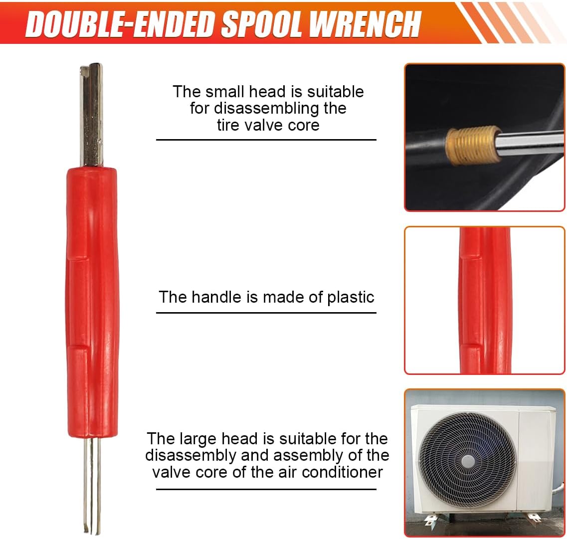 Valve Core Removal Tool, R134A R12 A/C HVAC Car Air Conditioning Line Repair Tool, Schrader Dual Head Valve Stem Remover, Universal Tire Repair Kit for Sedan Truck (6PCS)