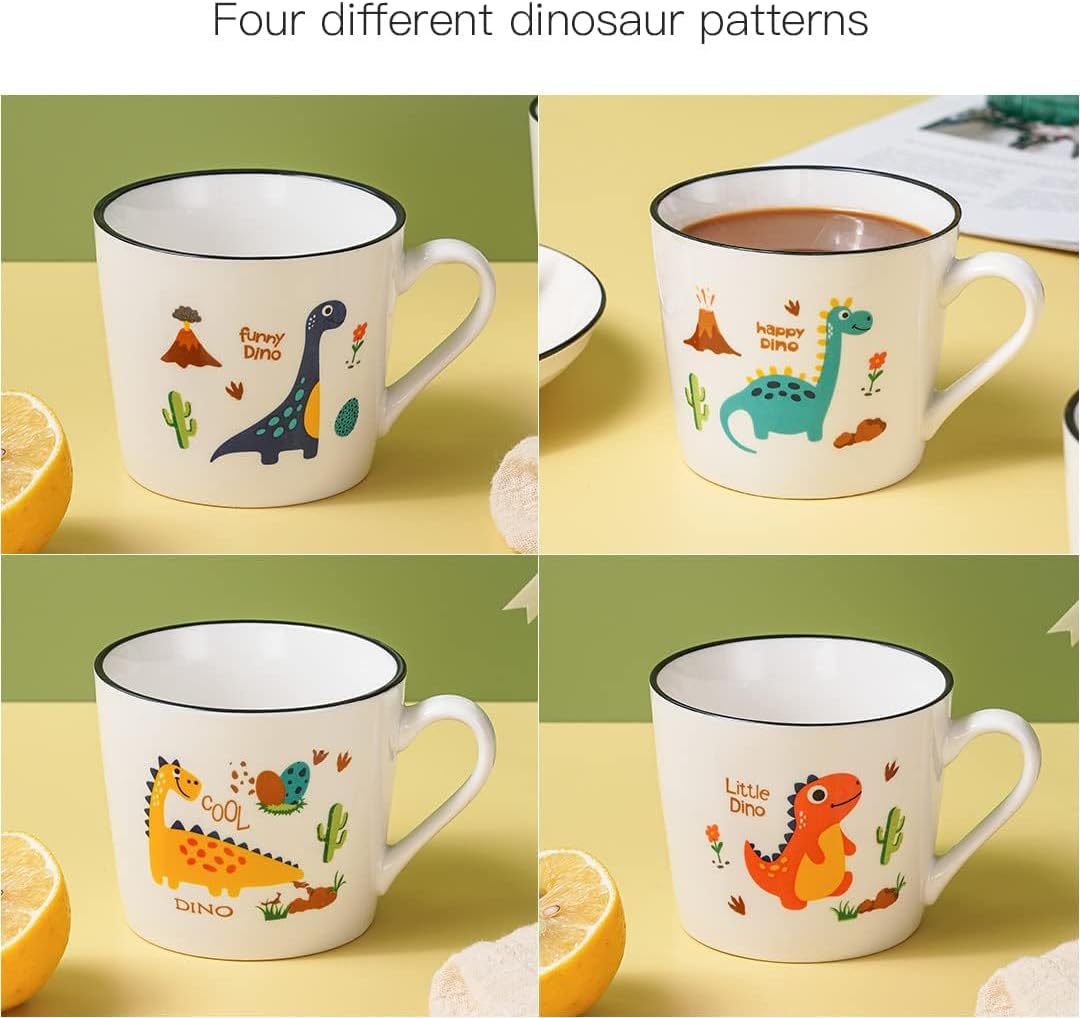 13 OZ Ceramic Dinosaur Mugs Set of 4, Dino Cups for Gifts, Cute Cartoon Porcelain Mugs for Hot Milk, Coffee, Cereal, Christmas Gifts for Kids, Girls, Dishwasher and Microwave Safe - Image 2