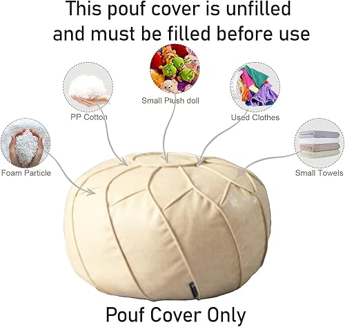 Miniatura 34 de Louis Donné Funda otomana marroquí sin relleno de 21 pulgadas, taburete de cuero sintético hecho a mano, funda redonda de almacenamiento, decoración