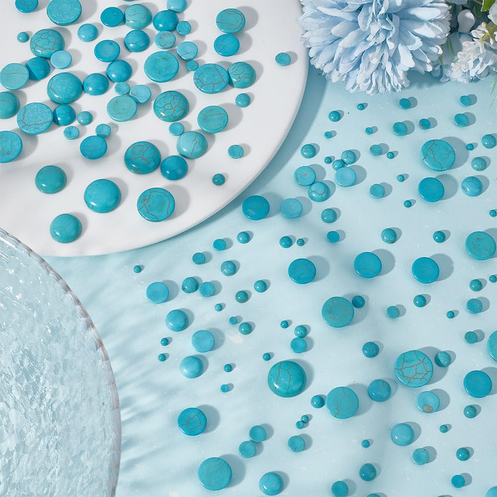 arricraft 280 pz. Perline di Turchese Sintetico con Pietra Preziosa Turchese, 7 Dimensioni Cabochon In Pietra Piatta con Perline Blu Turchese Accessori Artigianali per La Creazione di Gioielli