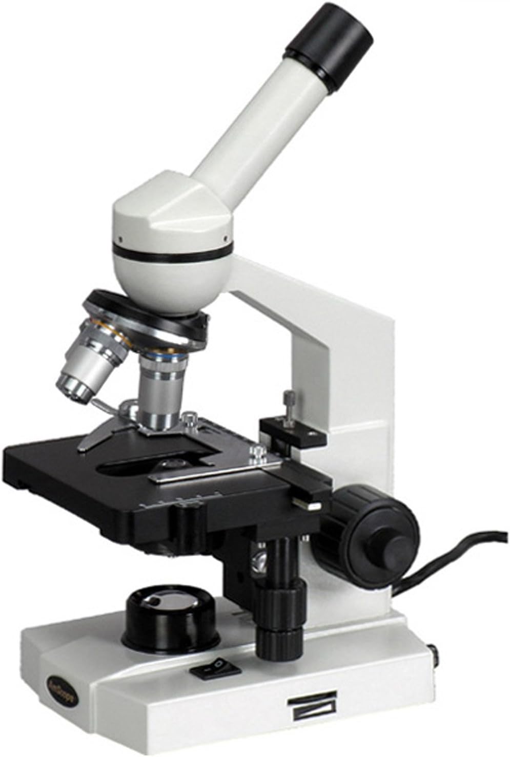 AmScope M600A Compound Monocular Microscope, WF10x and WF16x Eyepieces, 40x-1600x Magnification, Brightfield, Tungsten Illumination, Abbe Condenser, Mechanical Stage, 110V