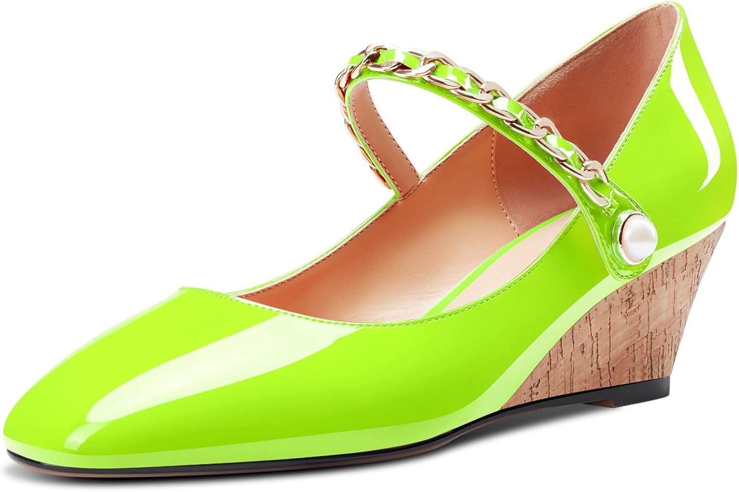 HEUIVZAR Womens Pumps Wedge Heel Mary Jane Square Toe Low Chunky Block Heel Patent Dress Shoes 2 Inch