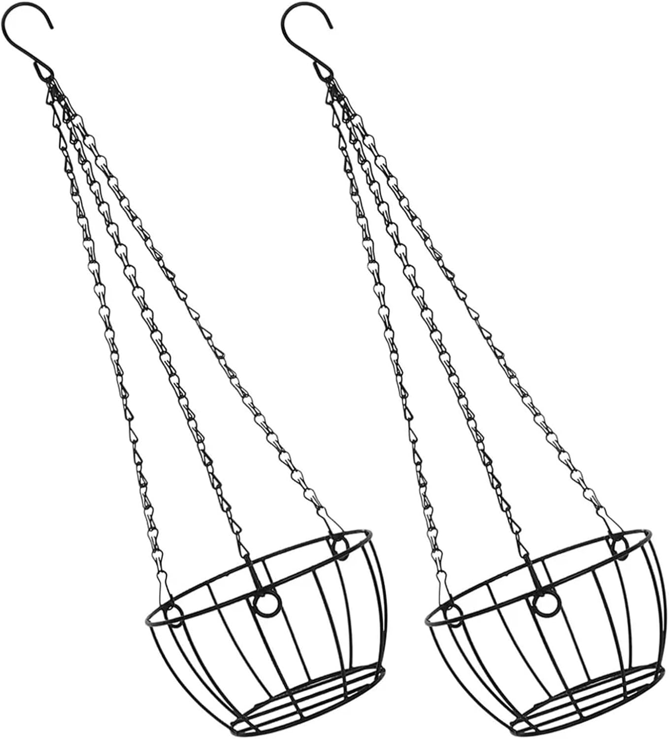 2 Pcs Hanging Basket Round Wire Metal Planter Chain Indoor Outdoor Garden Balcony Porch Plant Holder Decor Flower Pots for Planters