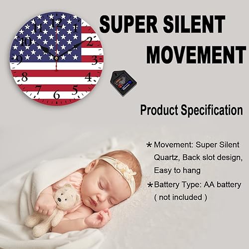 Miniatura 5 de Reloj de pared de la bandera de Filipinas con decoración patriótica de 9 pulgadas, funciona con pilas, silencioso, sin tictac, para colgar,