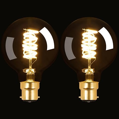 Terafeels 2 Pack B22 Vintage LED Light Bulbs, G80, 4W, 2700K Warm White, Antique Style Retro Clear Glass,Spiral Filament, Bayonet Light Bulb