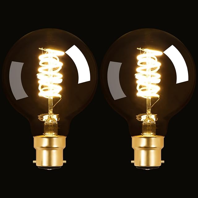 Terafeels 2 Pack B22 Vintage LED Light Bulbs, G80, 4W, 2700K Warm White, Antique Style Retro Clear Glass,Spiral Filament, Bayonet Light Bulb
