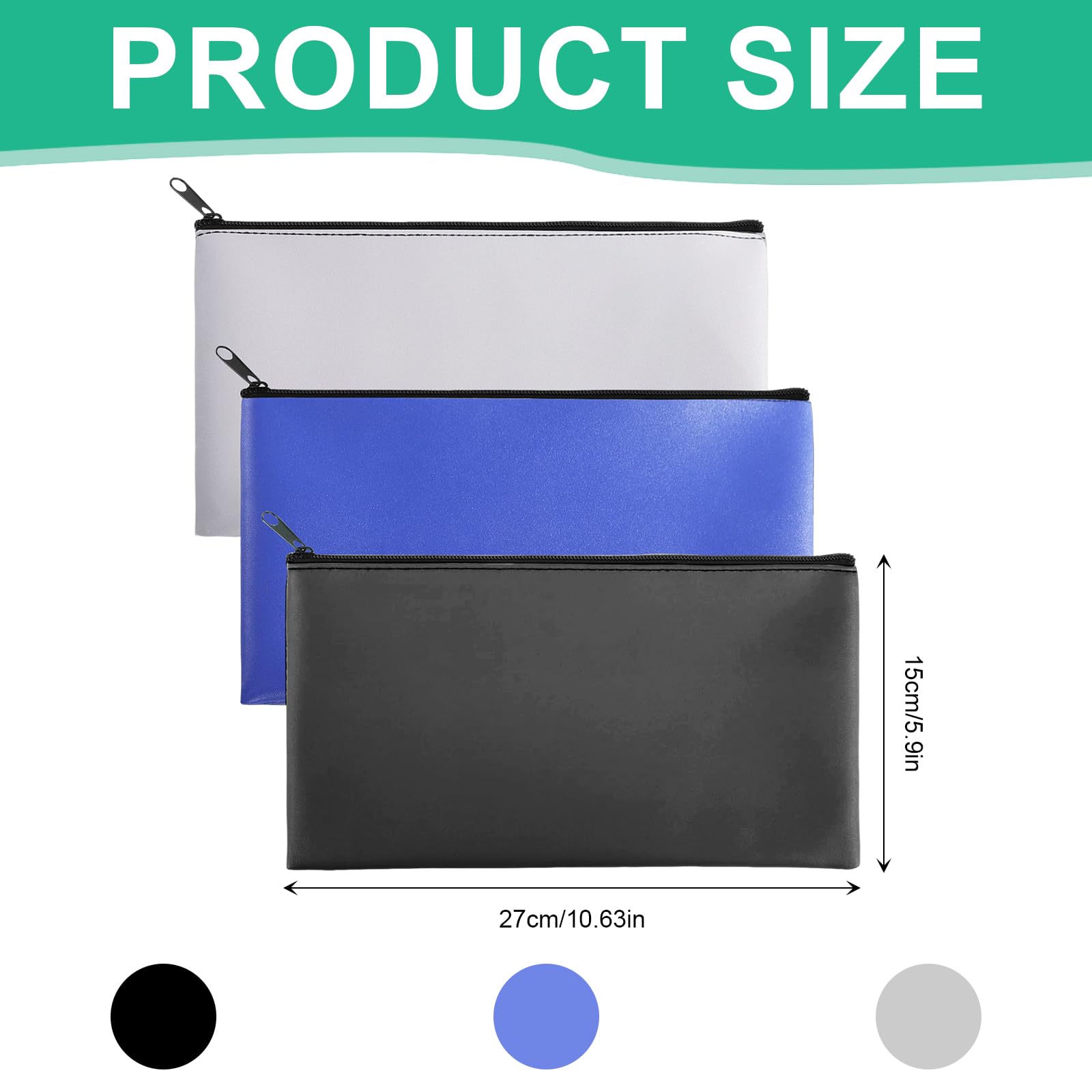 Lot De 3 Pochettes Zippées A5 Pour Billets De Banque - Avec Fenêtre Carte - Couleurs : Gris, Bleu, Vert - Organisation Argent Liquide