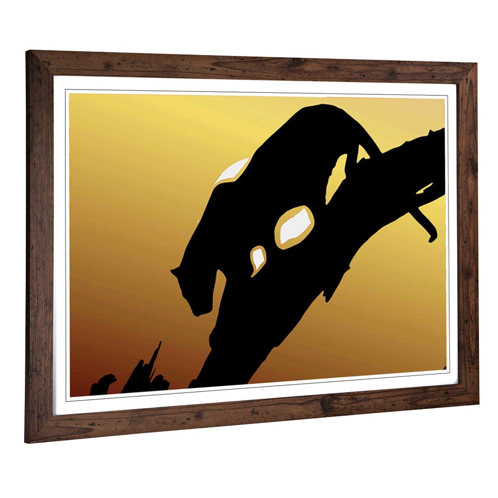 Big Box Art Framed Print of Lioness Lion with Sunset Design | Wall Art Picture | Home Decor for Kitchen, Living, Dining Room, Bedroom, Hallway, Office, Walnut, A2 / 24.5x18 Inch / 62x45cm