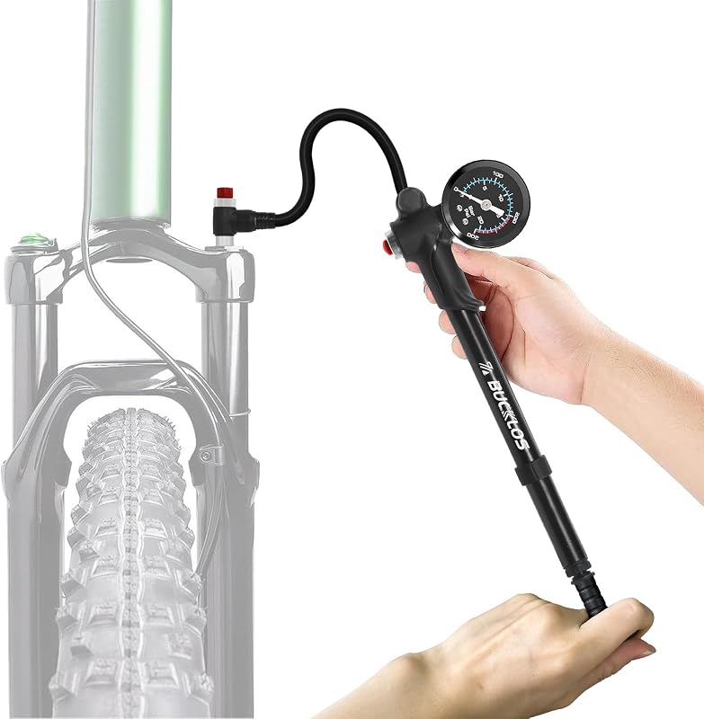 BUCKLOS Bike Shock Pump Mountain Bike High Pressure for Suspension Air Fork | 300PSI Max High Pressure for MTB, Road Bikes and Motorcycle Air Front Fork with Gauge No-Loss Schrader Valve Bike Tool