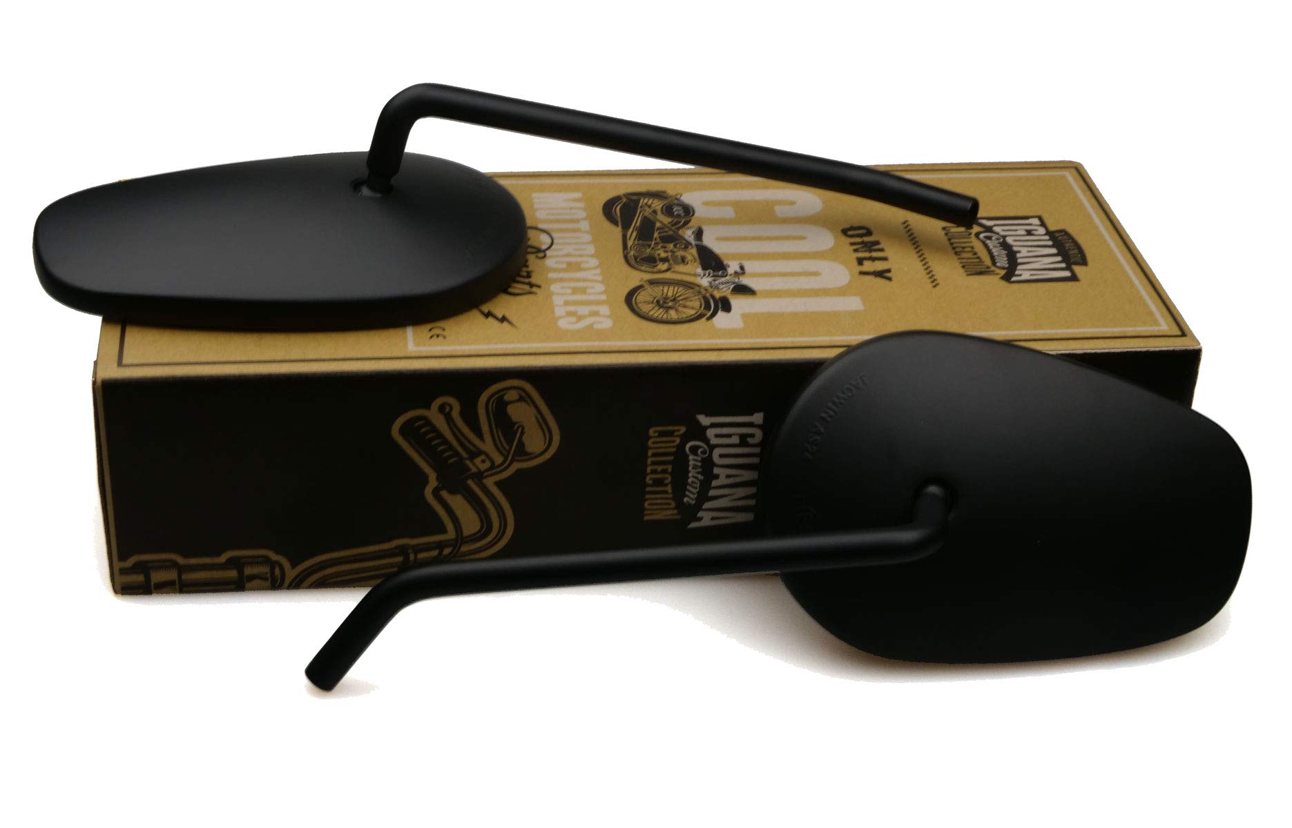 Iguana Custom Parts Paire de rétroviseurs de moto homologués HD Style noir mat avec visserie incluse pour toutes les motos, très bonne visibilité.
