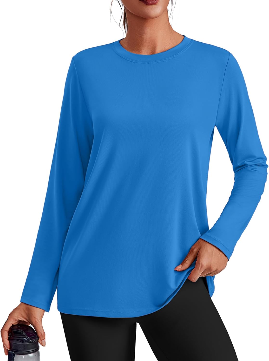 PINSPARK Workout Tops for Women Long Sleeve Yoga Shirts Crew Neck Athletic Top Loose Fit for Running Gym Hiking