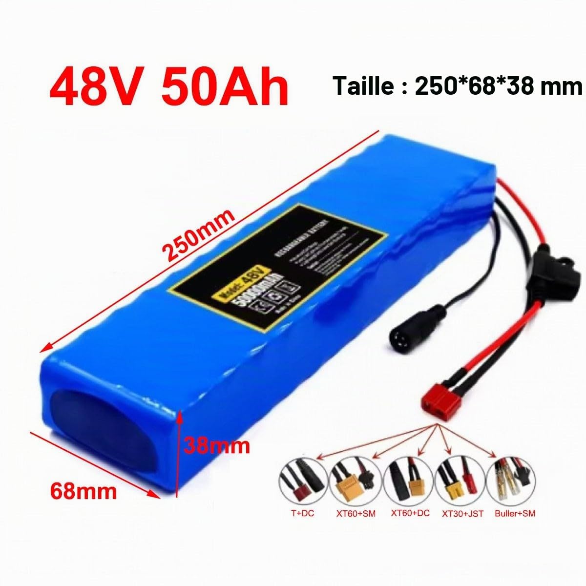Batterie Trottinette Électrique 48V 50Ah pour Scooter Vélo Électrique 48V Protection BMS 13S2P pour 250W 500W 750W 1000W Et avec Chargeur