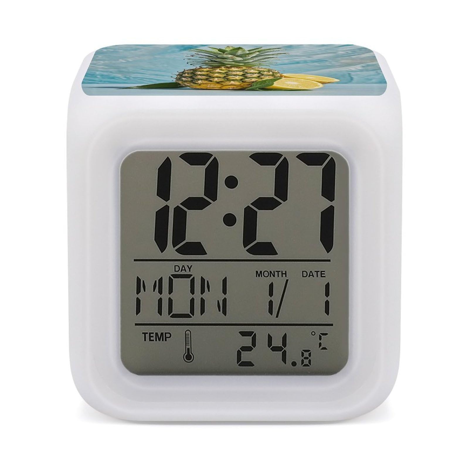 Reloj despertador piña anticaídas con termómetro y luz para niños que no duermen