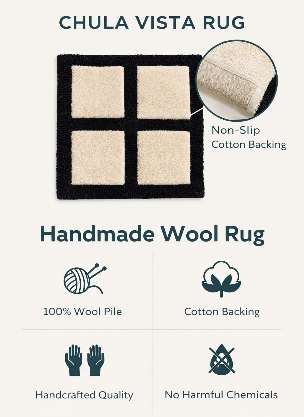 Handmade Wool Area Rug 1 x 1 Ft | Modern Square Grid Design | Handwoven Wool Decorative Accent Mat | Small Square Rug for Home & Office Décor