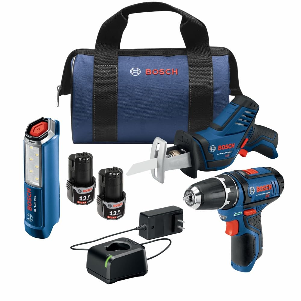 GXL12V-310B22 12V Max 3 Tool Power Tool Combo Kit - Compact Cordless Drill Driver, Pocket Reciprocating Saw, and LED Worklight Set (Includes: 2 Batteries, Charger & Bag)